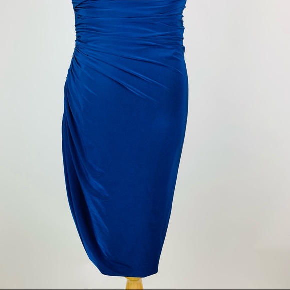 Eliza J Blue One Shoulder Ruched Cocktail Dress Sz 6 - Picture 11 of 12